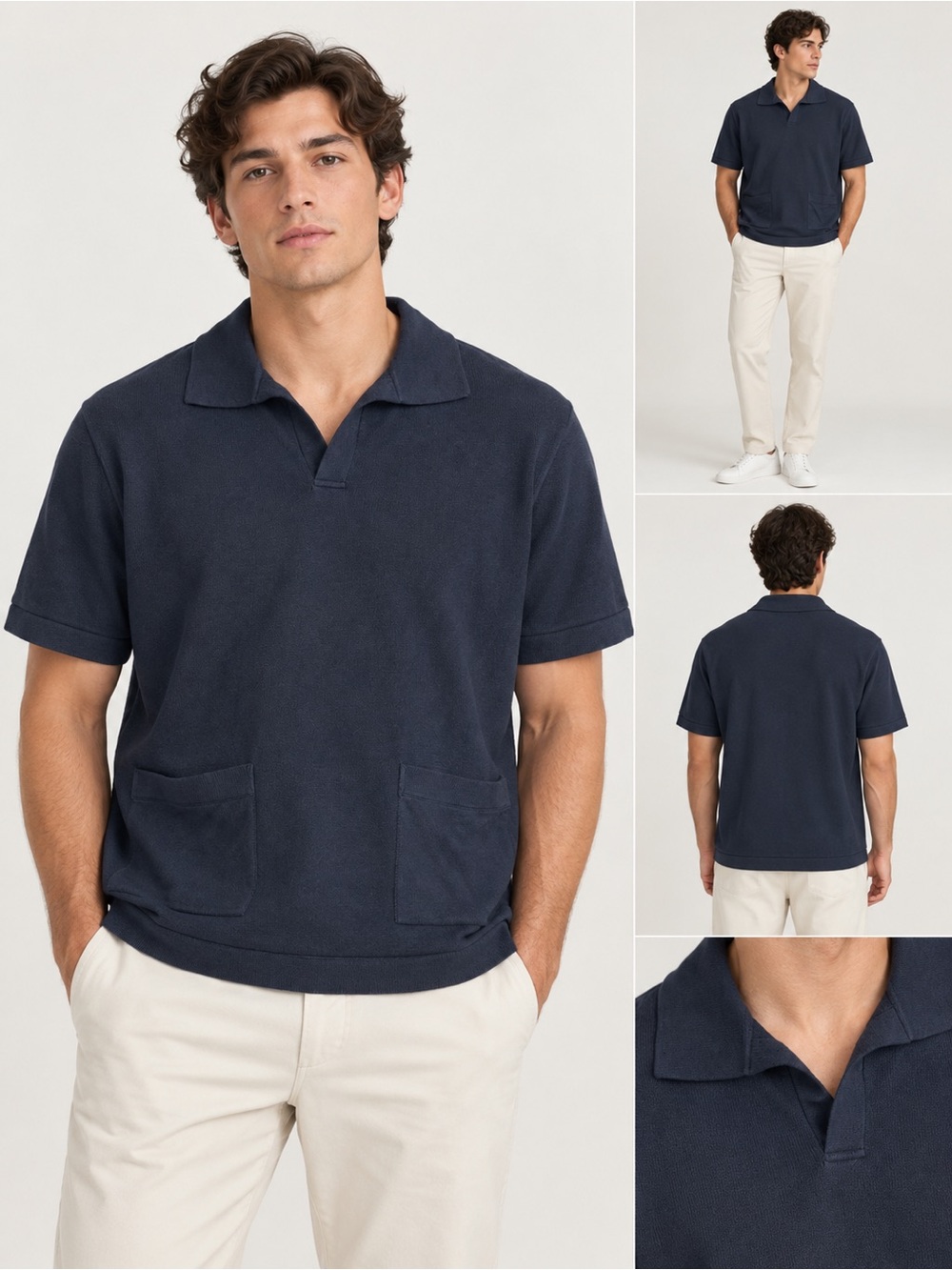 NWT KOTN Shirt Men Large Navy Blue Casual Short Sleeve Knit Polo Stretch Pockets